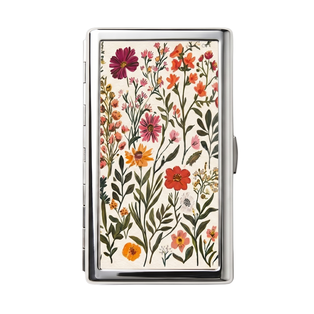 The Herbarium — Ward Tin metal cardholder wallet with a weathered vintage floral study