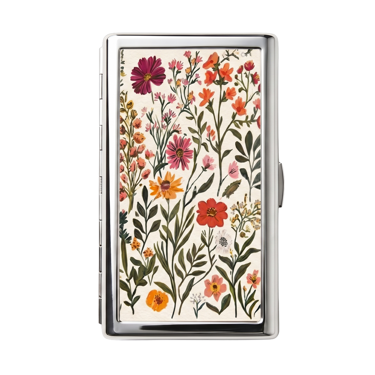 The Herbarium — Ward Tin metal cardholder wallet with a weathered vintage floral study