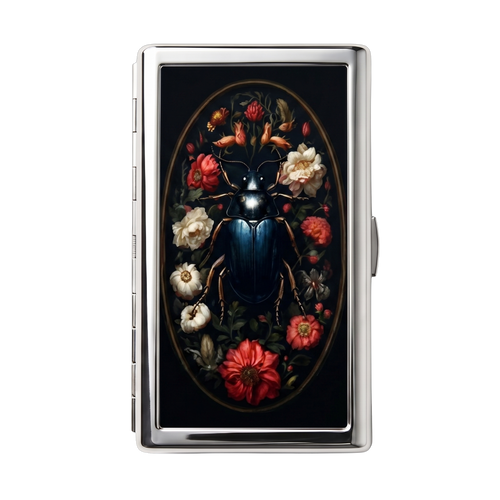 Cabinet Beetle — Ward Tin metal cardholder wallet with an antique specimen-plate beetle