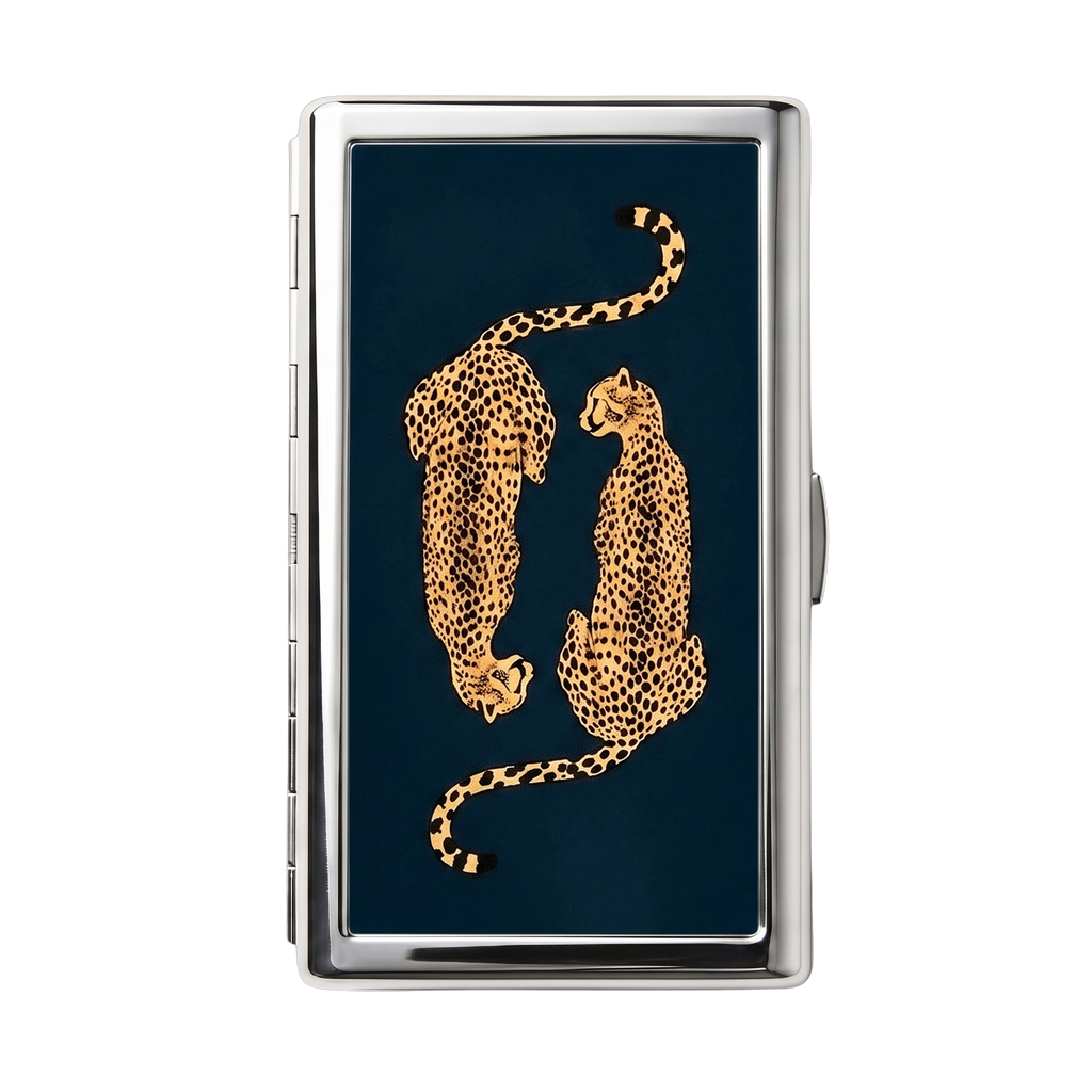 Velvet Leopard — Ward Tin metal cardholder wallet with a prowling vintage leopard