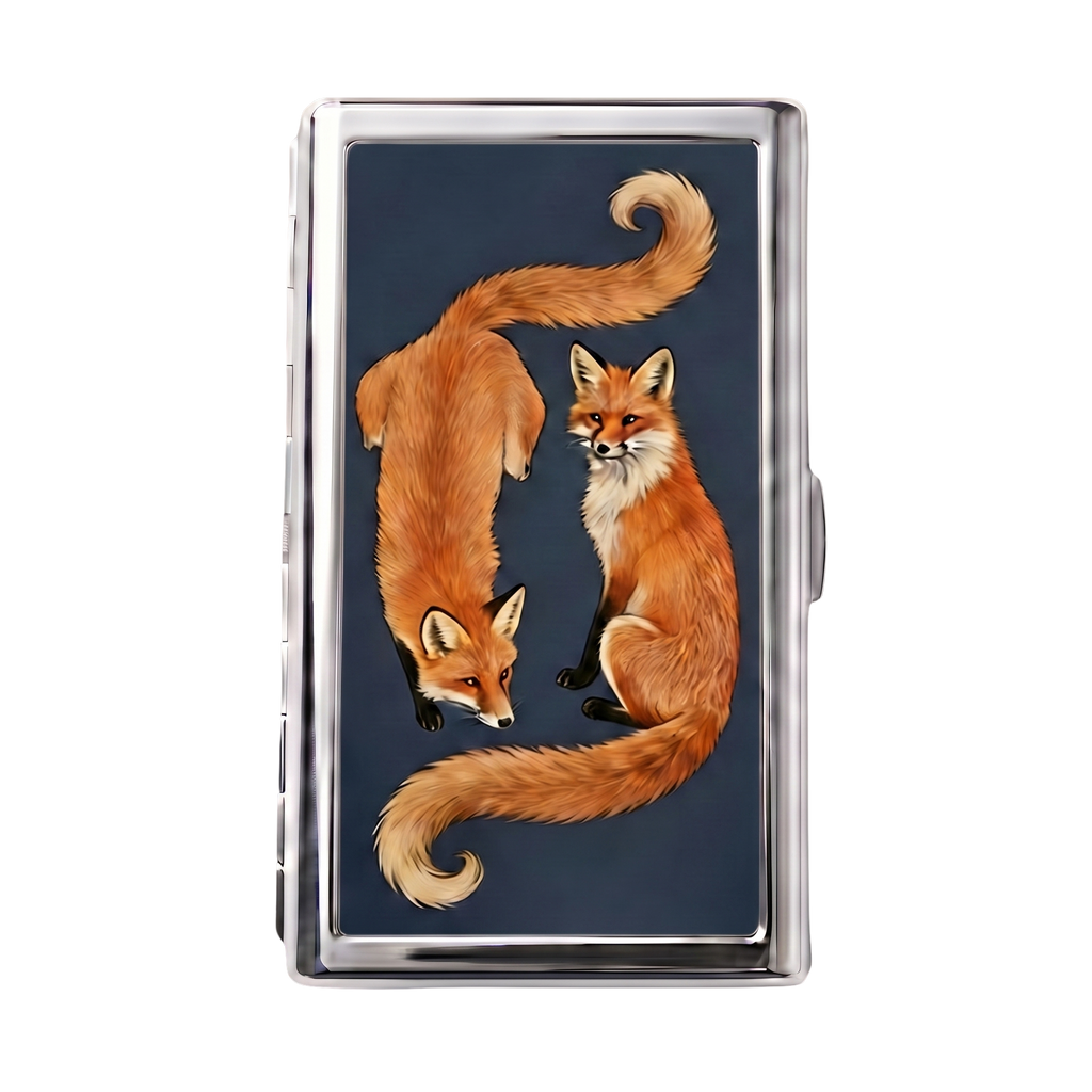 Foxfire — Ward Tin metal cardholder wallet with a folkloric vintage fox