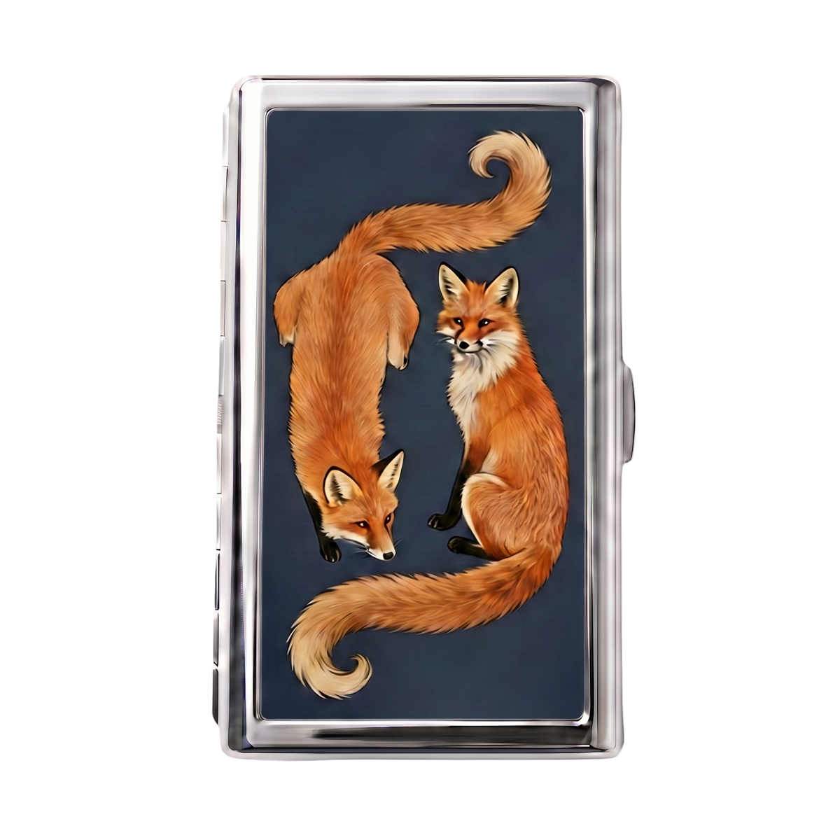 Foxfire — Ward Tin metal cardholder wallet with a folkloric vintage fox
