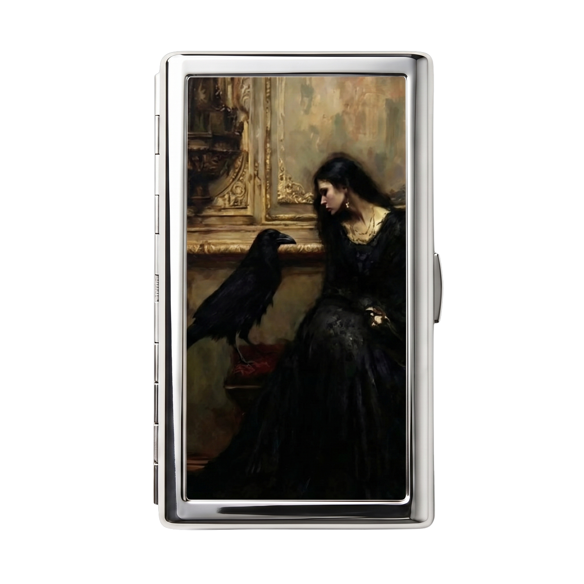 The Omen — Ward Tin metal cardholder wallet with a solitary crow from an old field guide